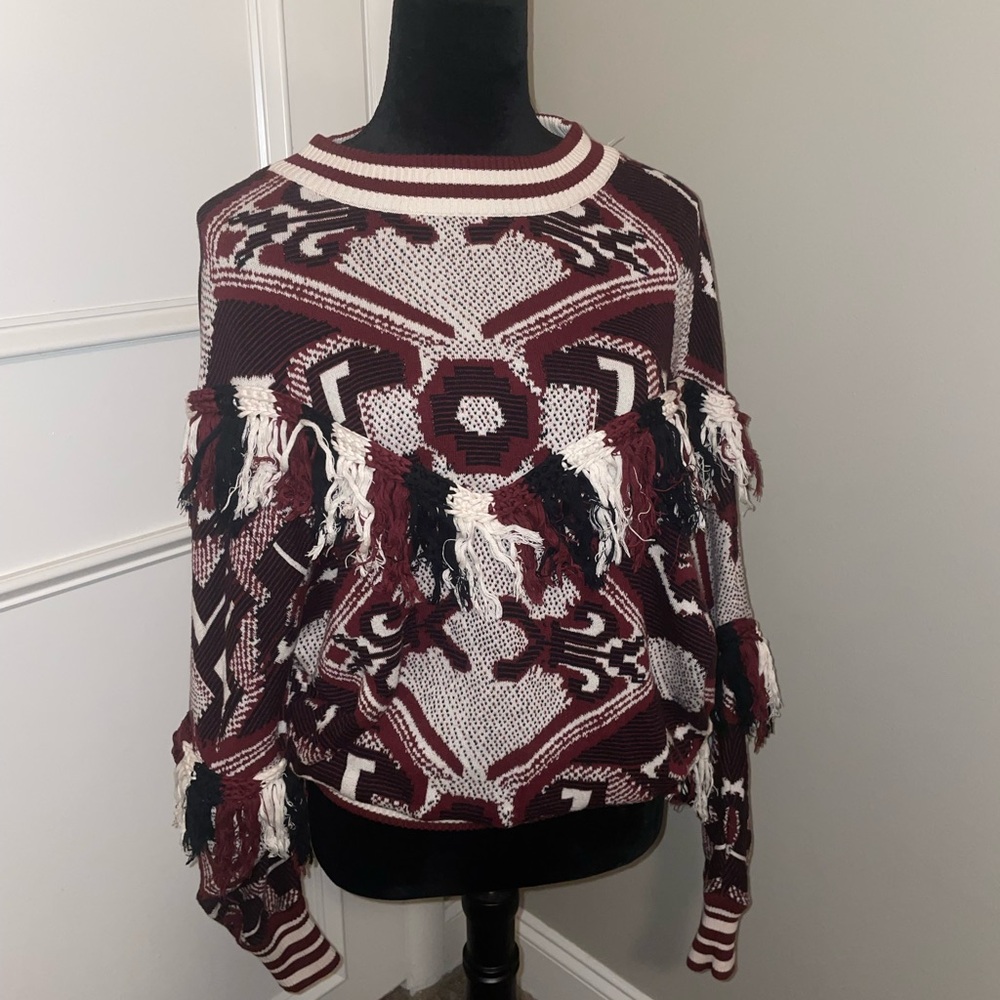 Zara Trafaluc Aztec Fringe Oversized sweater